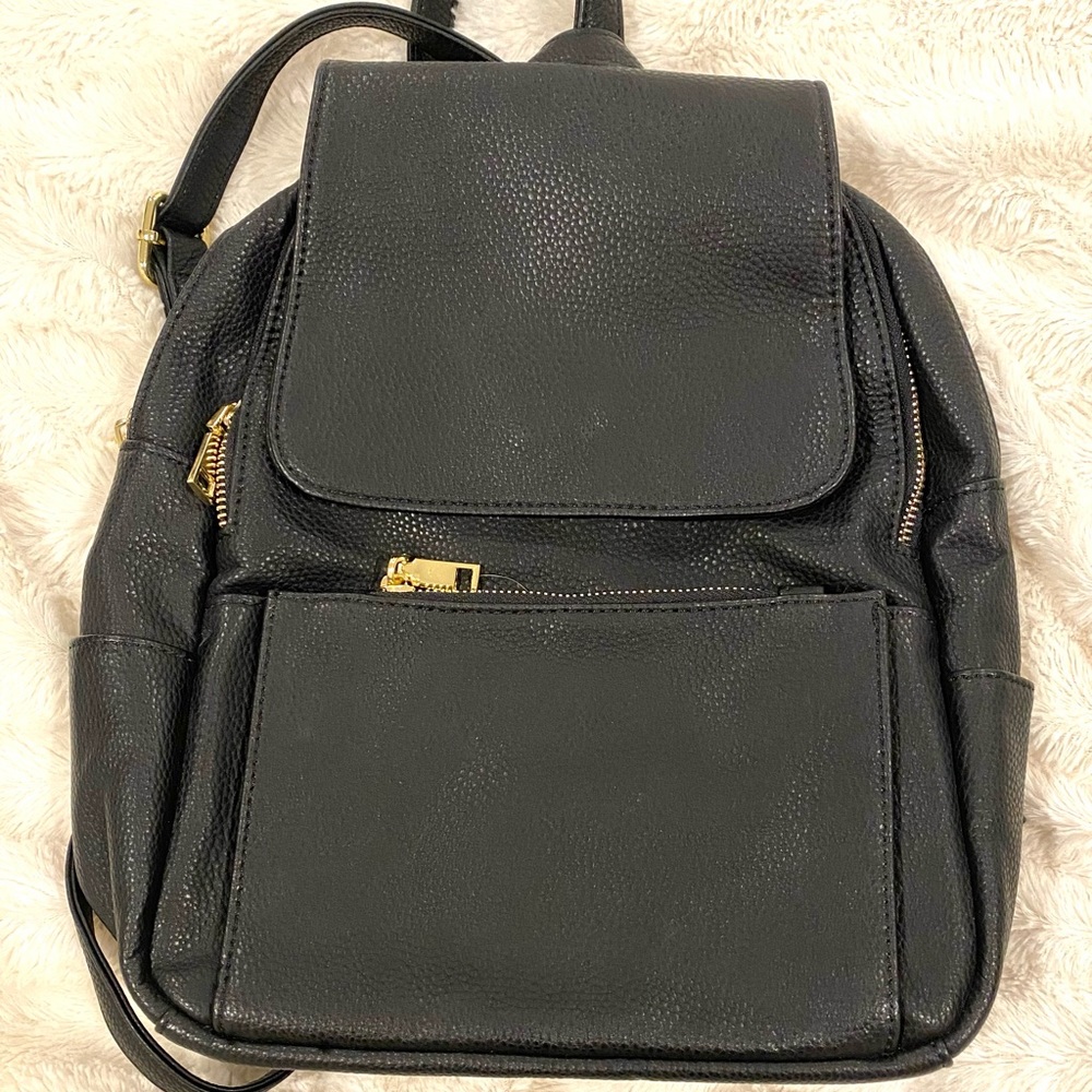 Black Faux Leather Backpack